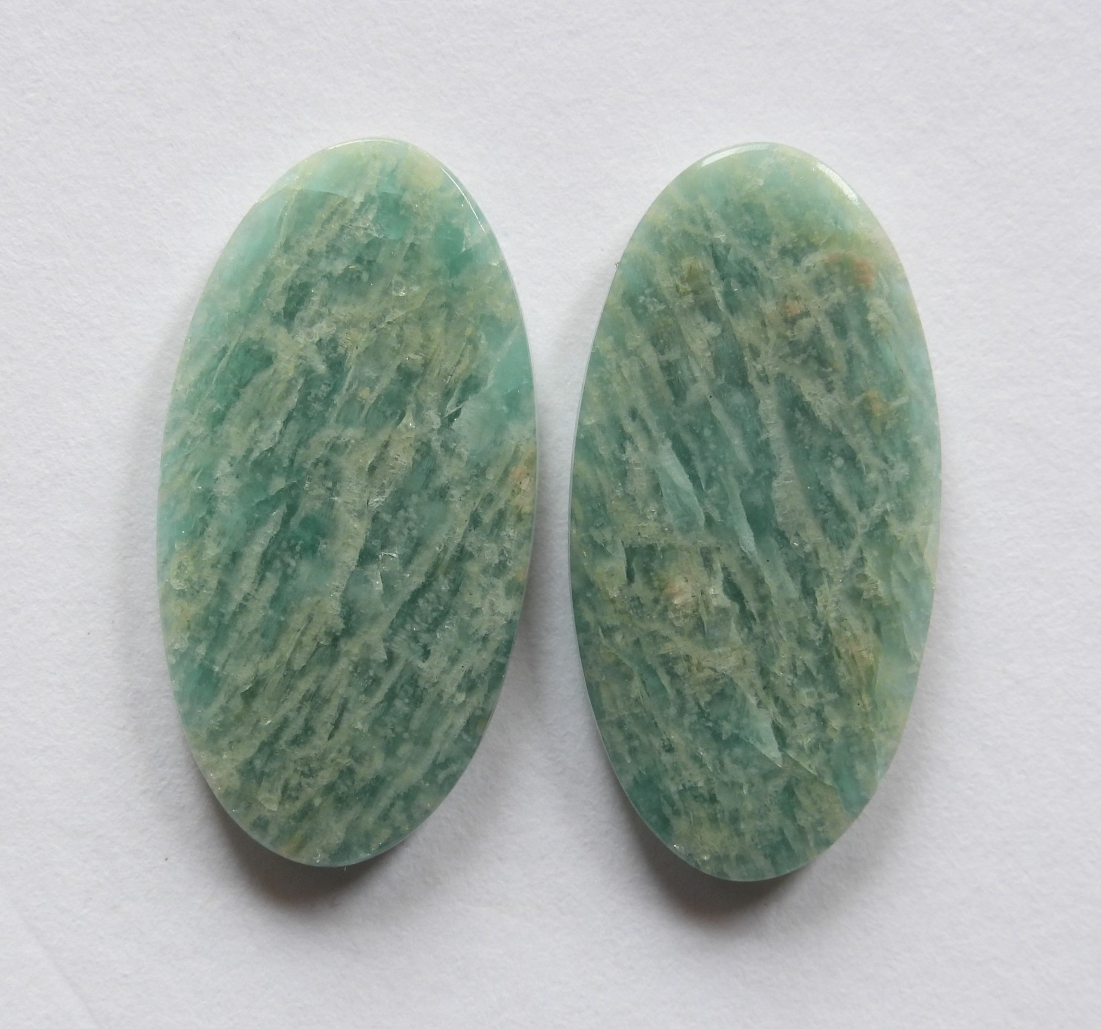25.40 Ct Natural Amazonite (28mm X 14.5mm each) Cabochon Loose Match Pair