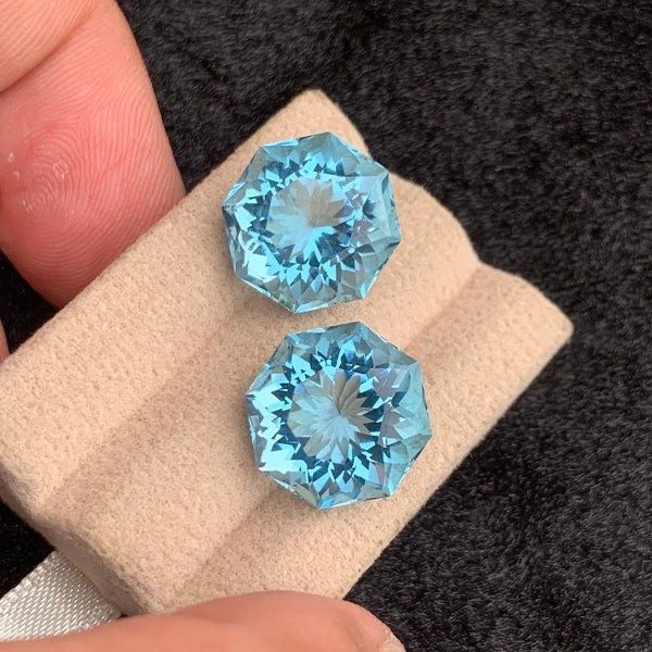 19.10 Carats Swiss Blue Topaz Pair Octagonal Shape For Earrings From Africa