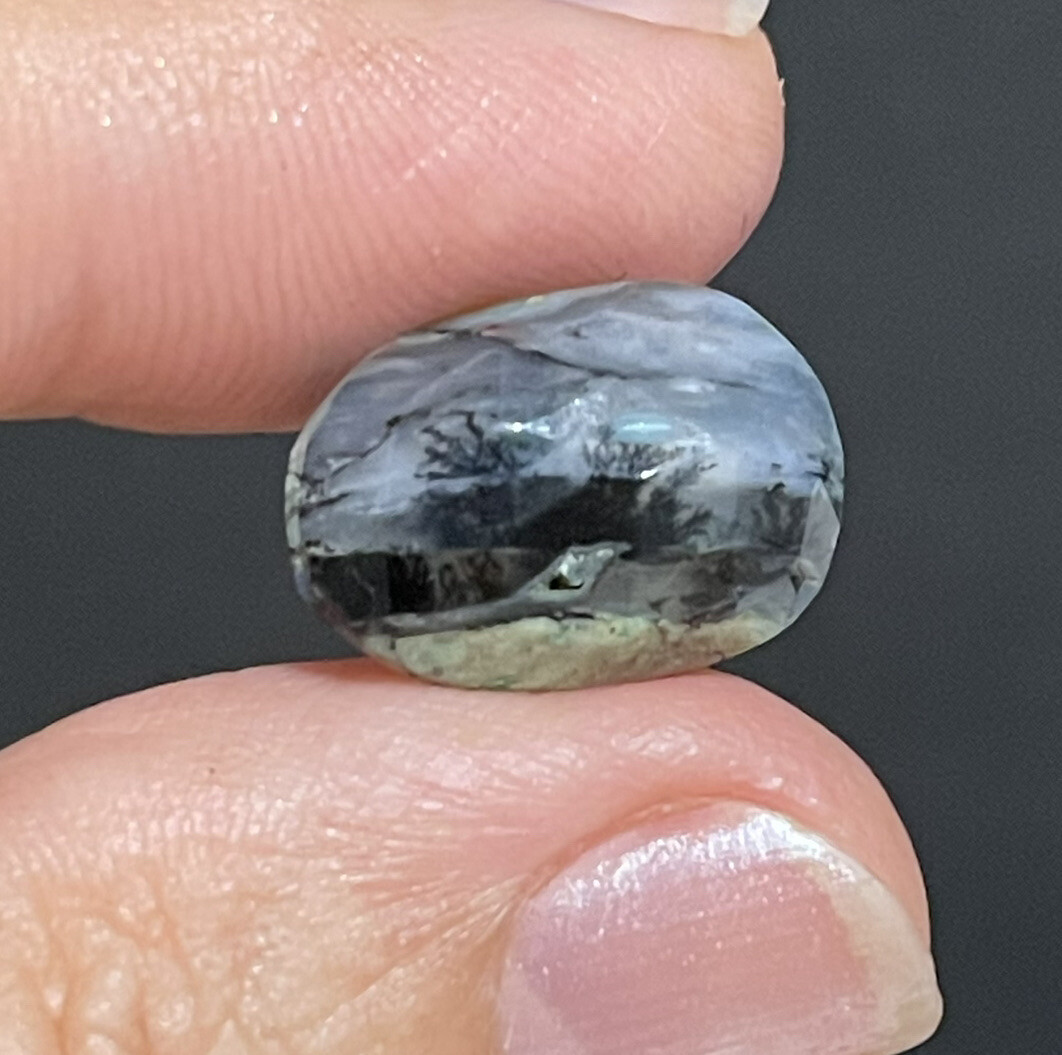 6.25ct 16.7×11.7×5.5mm Picture Like Blue Peruvian Rose Cut Opal Cabochon Gem