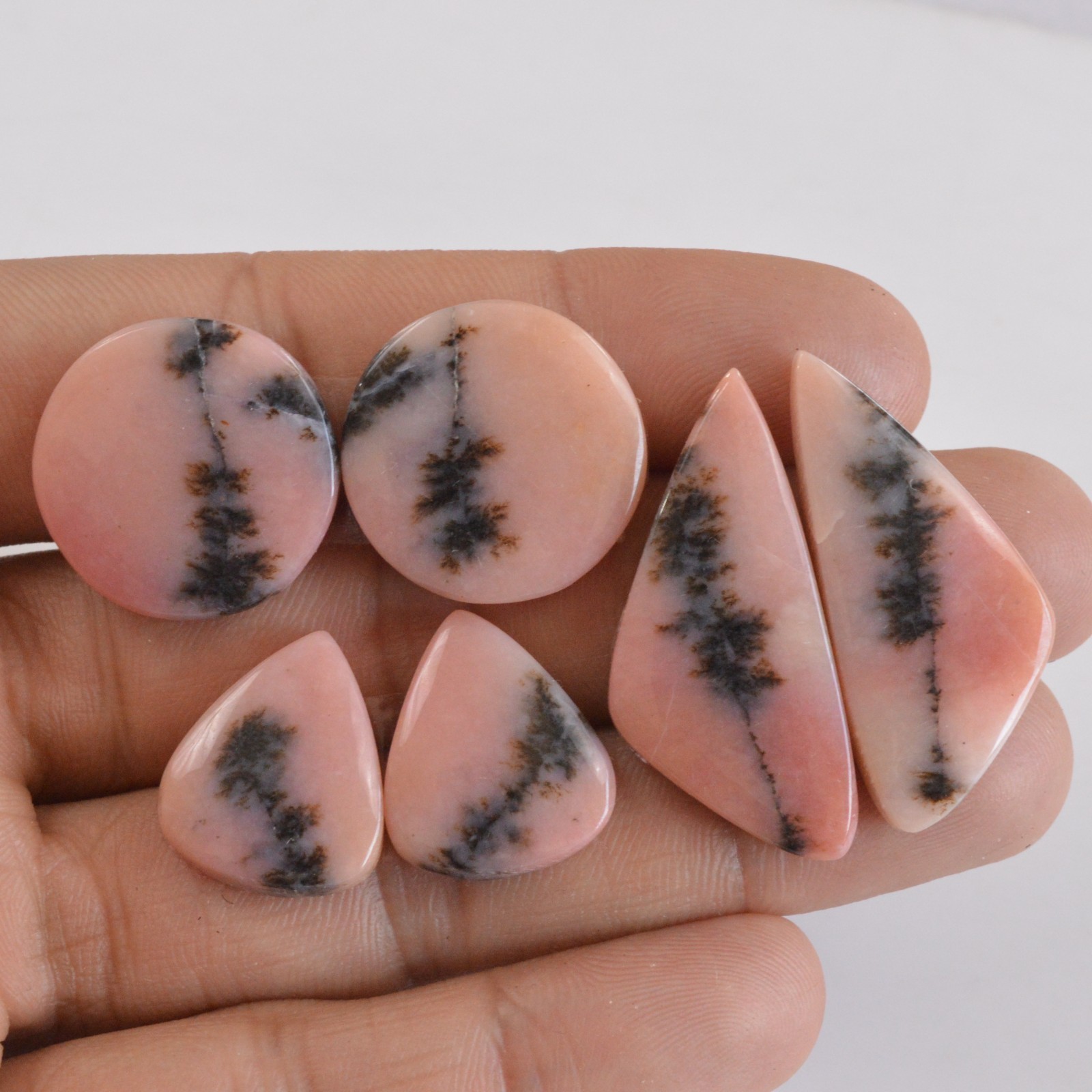 3Pcs 89Cts Natural Pink Opal Gemstone Cabochon Pairs Lot 18×15-34x15mm#14127