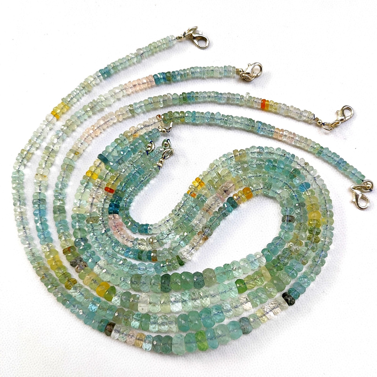 Natural Multi Beryl Aquamarine Gems 5 to 7mm Faceted Rondelle Beads 17″ Necklace