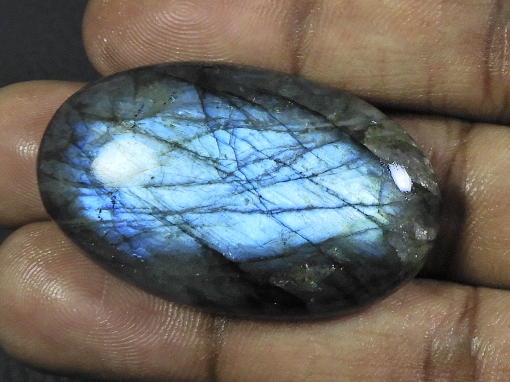 89Cts. Natural Labradorite Blue Fire Oval Cabochon Loose Gemstone 26X43X09MM