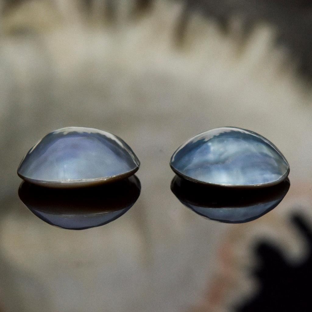 Osmena Pearl Metallic Silver Blue Shell 31x17mm Oval Cabochon Matching Pair 5.6g