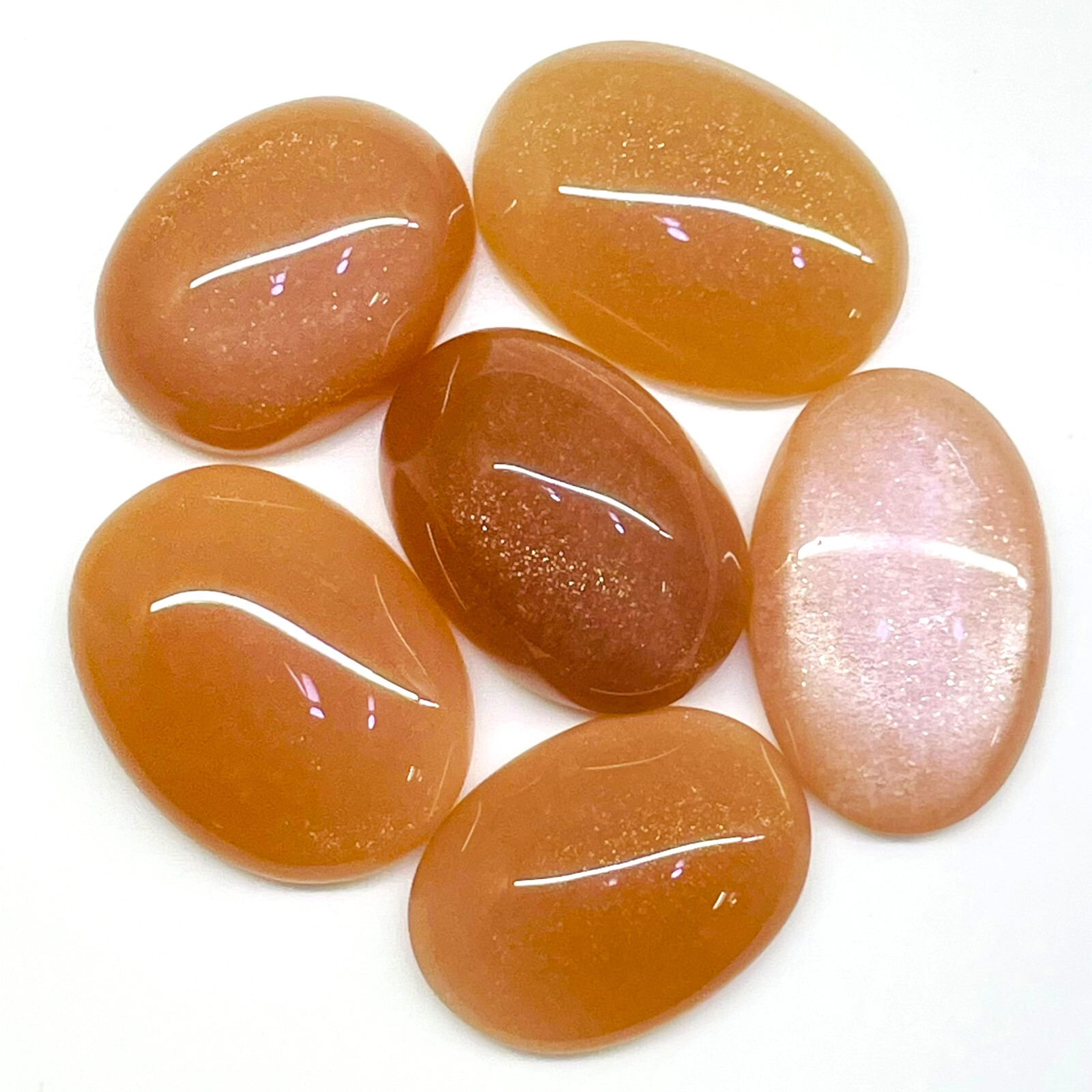 6 Pcs Natural Moonstone 23-27mm Oval Peach Loose Cabochon Gemstones Lot