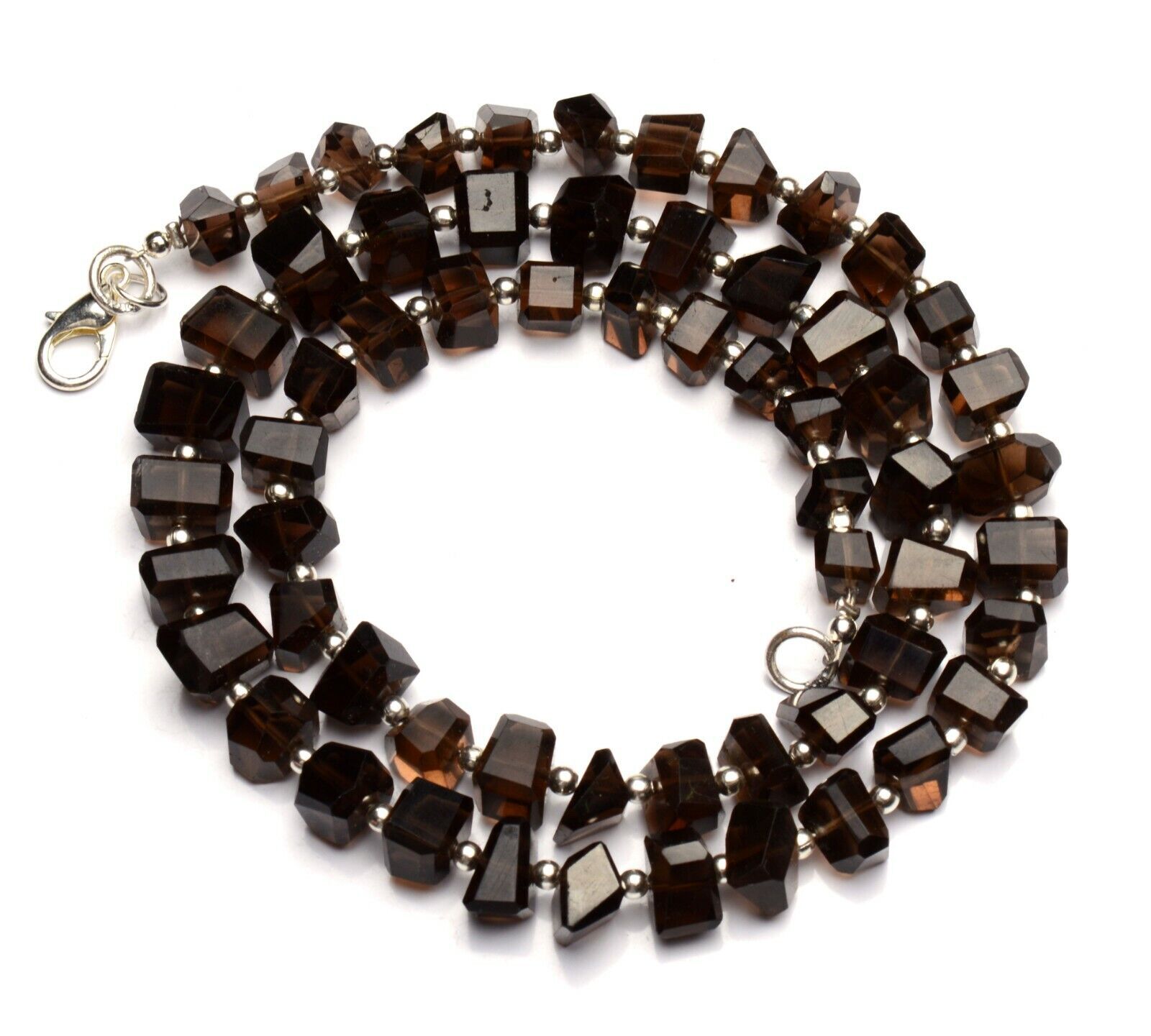 Natural Gem Smoky Quartz 6 to 9mm Size Faceted Nugget Beads Necklace 18″