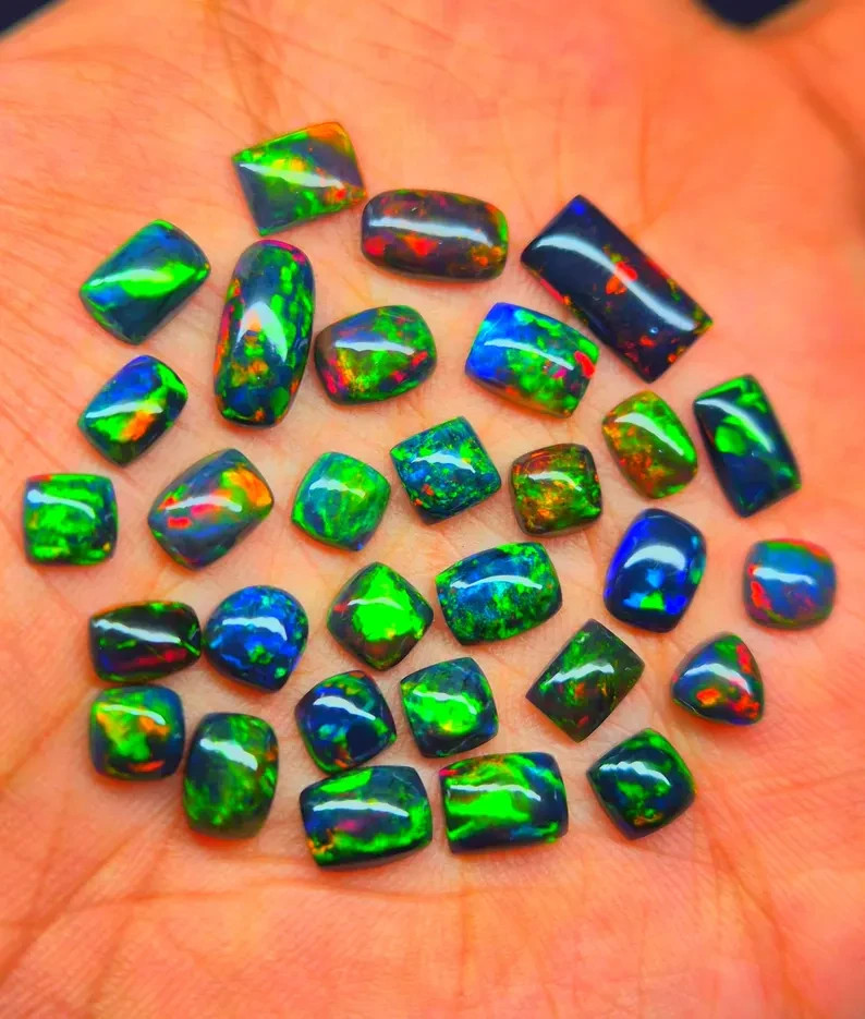 Ethiopian Black Opal Lot: Cushion Cabochon Gemstones for Jewelry 5pcs