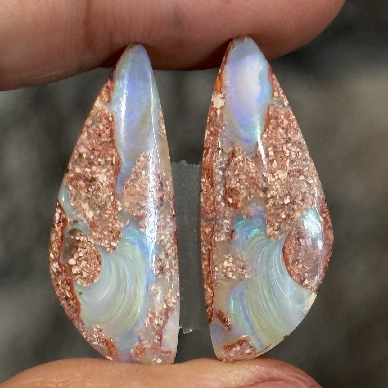 15.65ct 27.7x11x4.4mm Pair Australian Crystal Pipe Boulder Opal Cabochon Gems