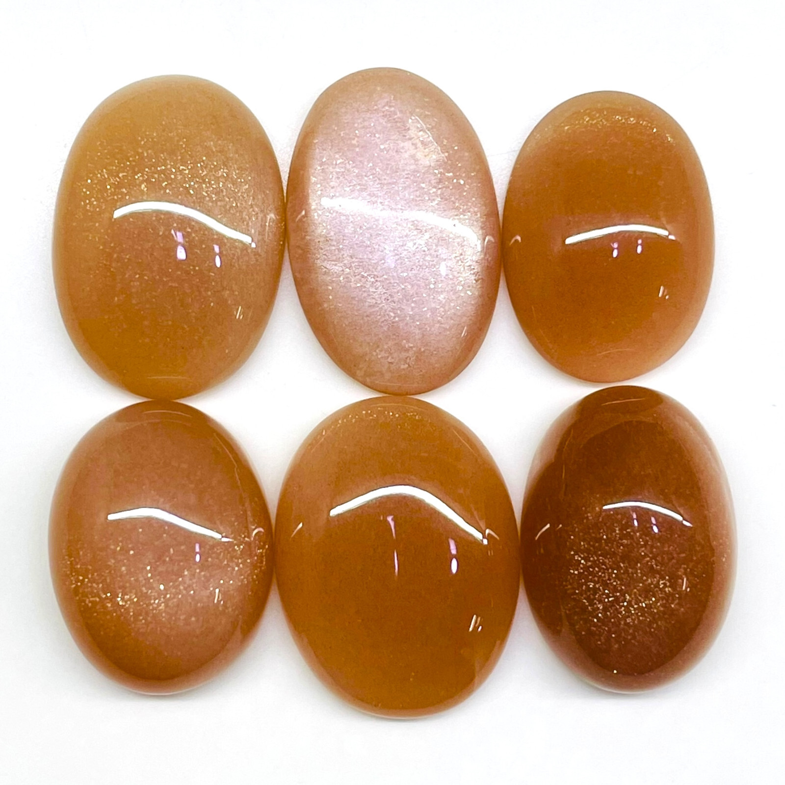 6 Pcs Natural Moonstone 23-27mm Oval Peach Loose Cabochon Gemstones Lot