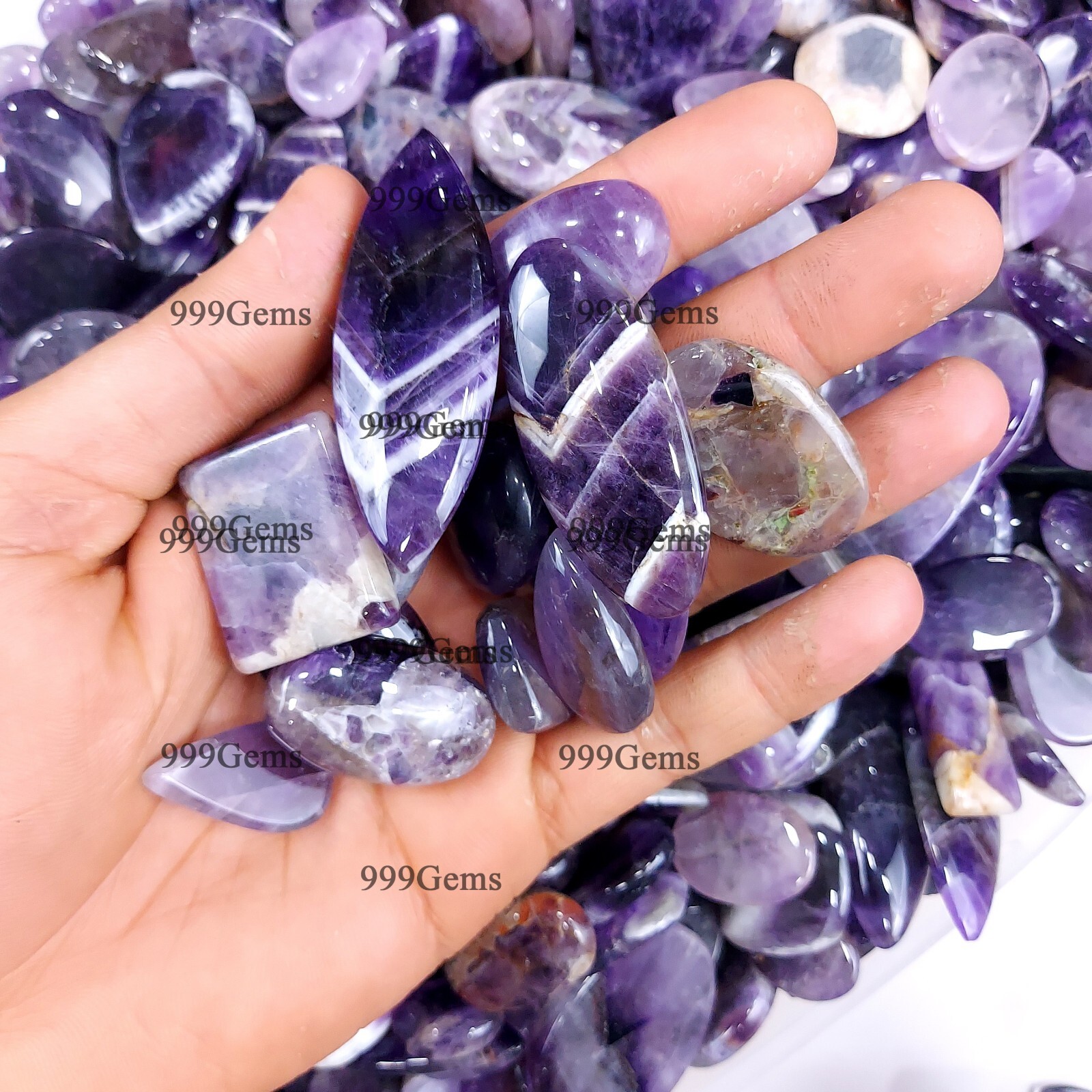 20 Pcs Wholesale Natural Chevron Amethyst Palme Flat Back Gemstone Lot 50-60 mm