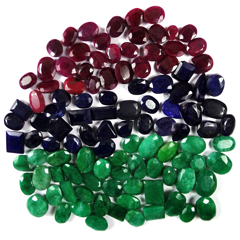 880 CT+ NATURAL EMERALD RUBY SAPPHIRE LOT MIX SHAPE FACETED GEMSTONE FOR JEWELRY