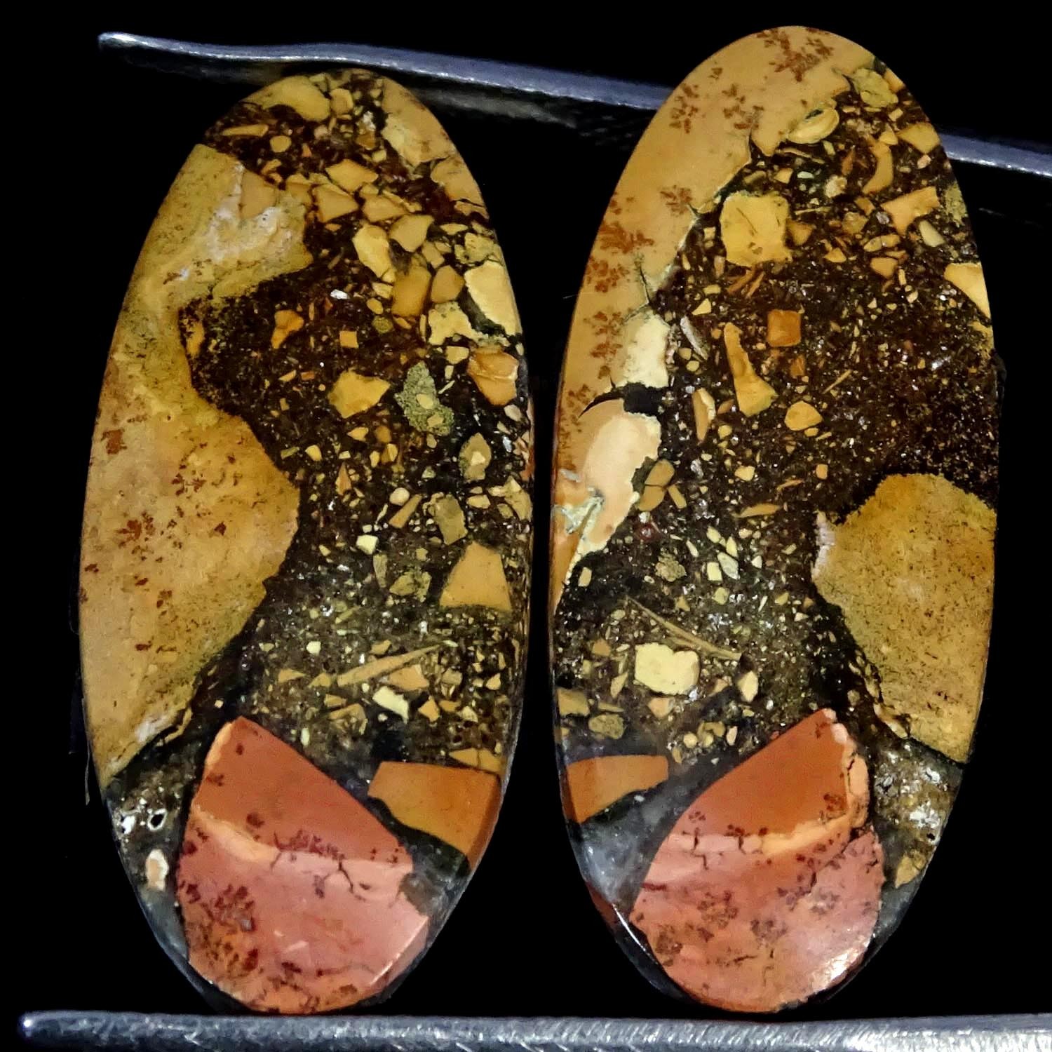 22.90Cts RARE Natural Maligano Jasper Pair Oval Cabochon Gemstone 12X28X3MM
