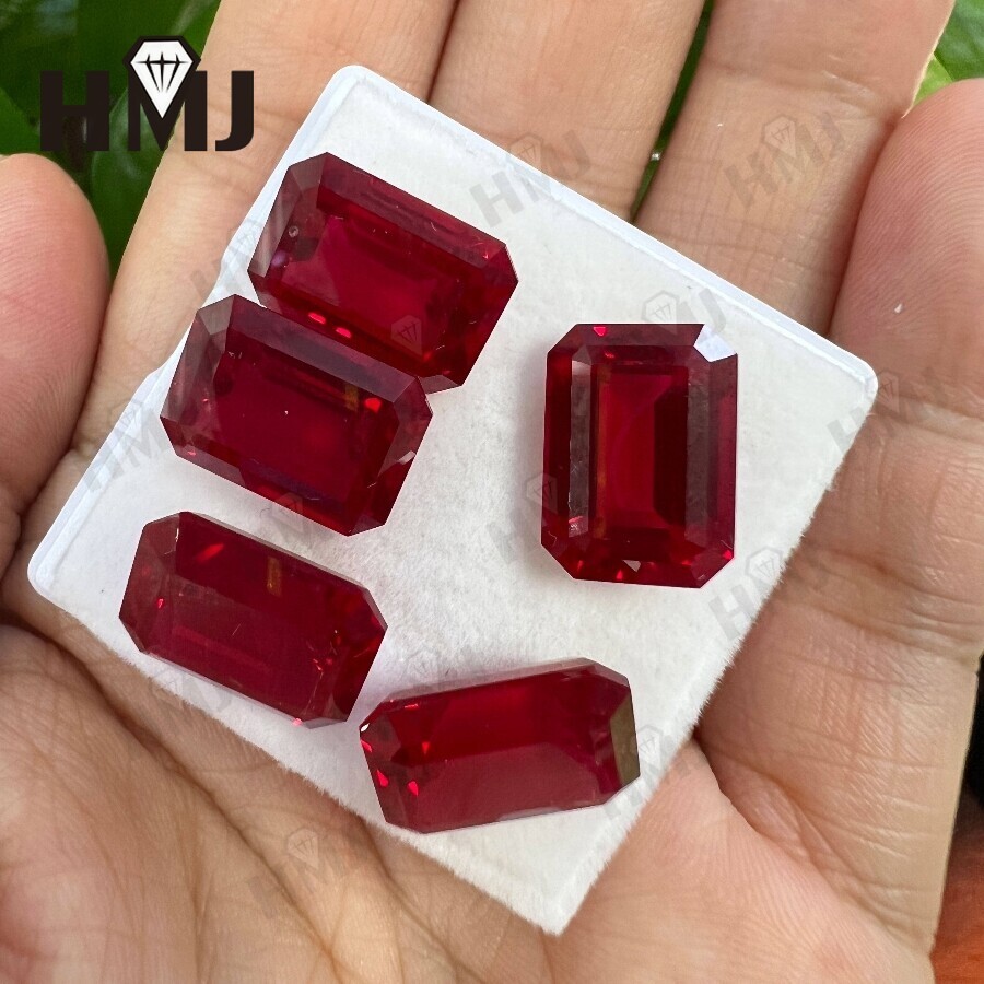Ruby Emerald Cut Loose Gemstone Lab-Created Genuine Corundum Lab Grown Jewelry