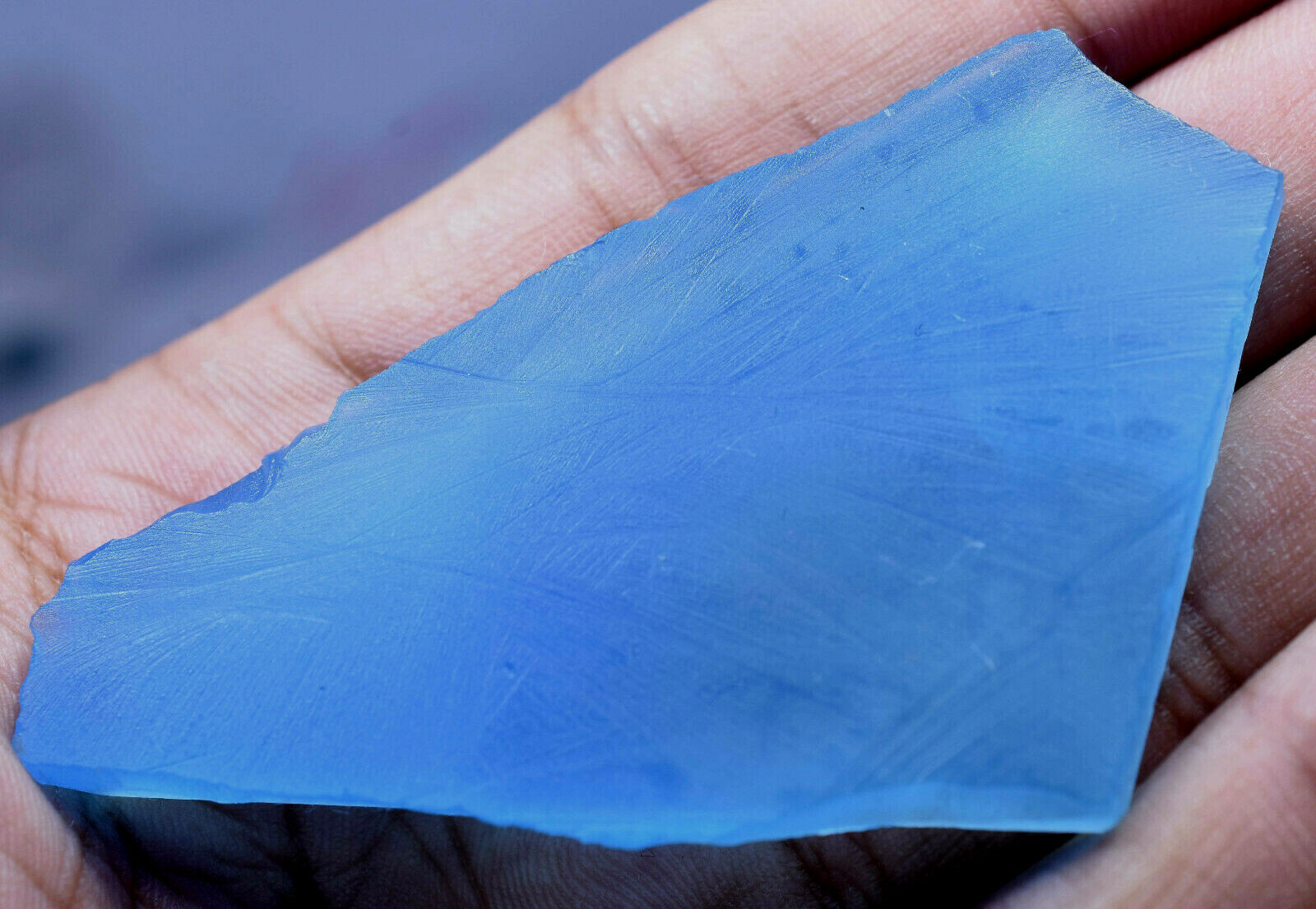 Untreated 134.10 Ct Natural Chalcedony Deep – Blue Translucent Superb Rough Slab