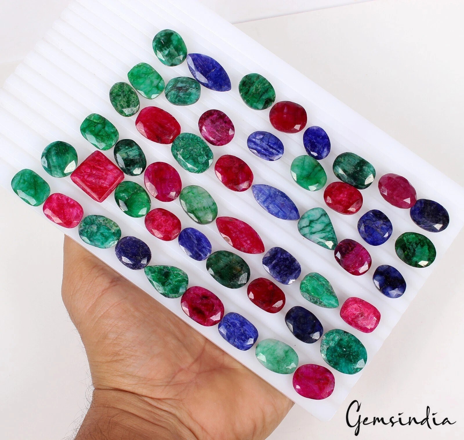 700 Ct Natural Blue Red Beryl Emerald Mix Faceted Loose Wholesale Gems Lot 50 Pc
