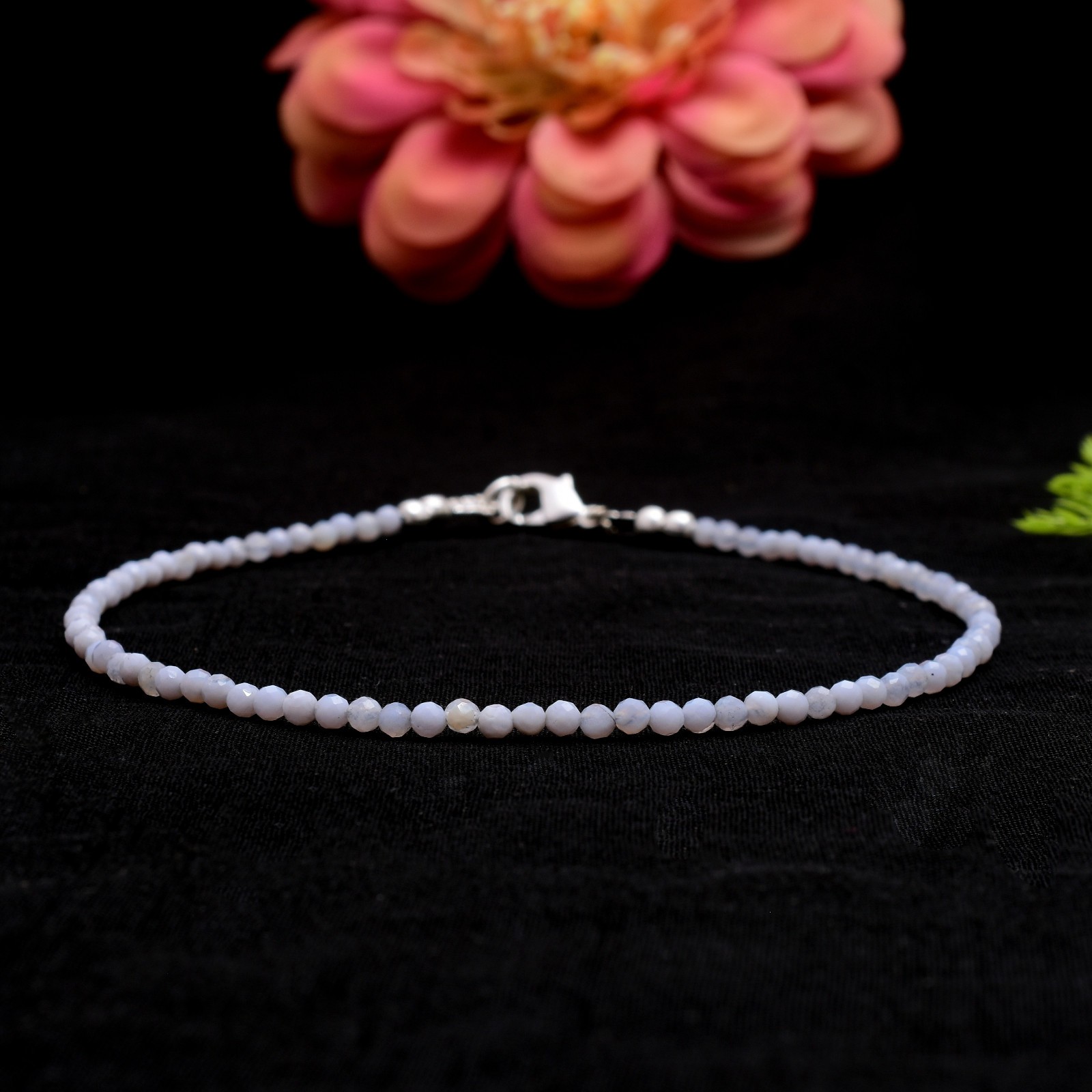 Natural Blue Opal Beaded Bracelet: Healing Crystal Jewelry, December Birthstone