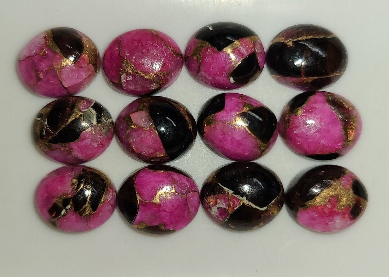 Pink & Black Copper Turquoise 12x10mm Flat Back Oval Cabochon Gem(s)