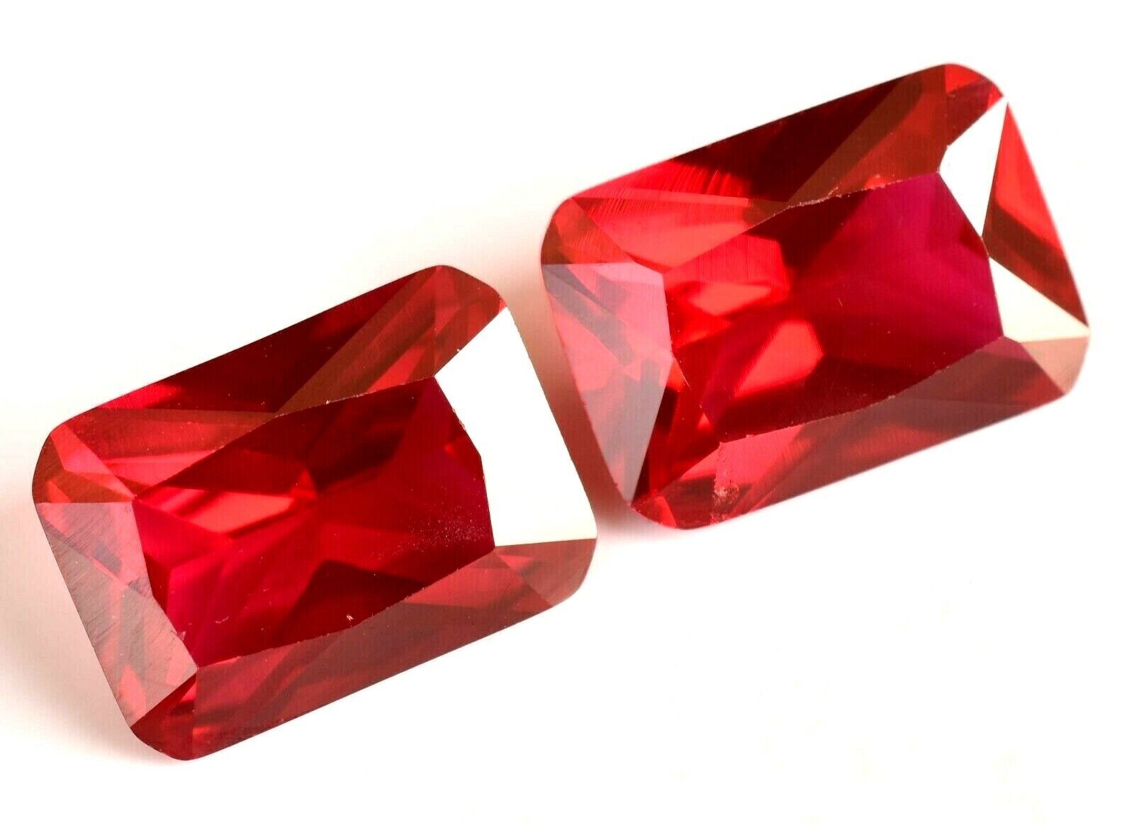 Pair Natural Red Ruby Certified Treated 14 x 9 mm Emerald Cut Loose Gemstone