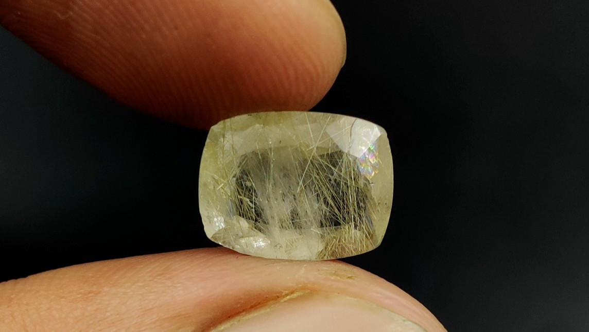 4.20 Ct Rutilated Quartz Loose Gemstone 13.3X9.4X5.3mm Cushion Faceted Cut W1