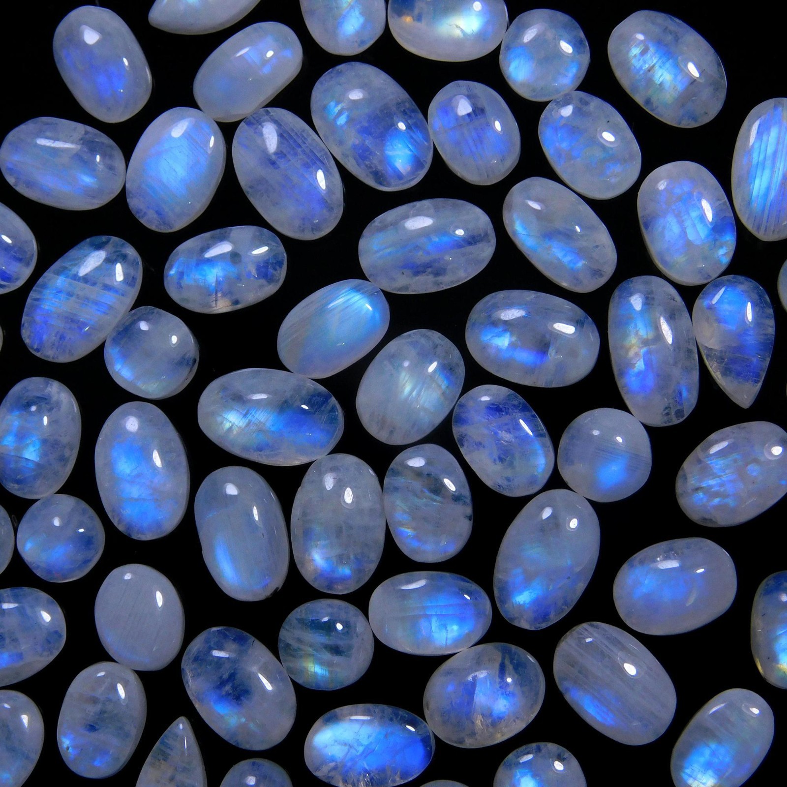 65Pcs 125Cts Natural Rainbow Moonstone Gemstone Cabochon Lot 5×7-5x10mm#14047