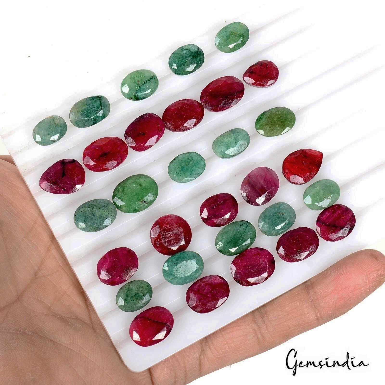 160.90 Ct Natural Red Ruby Emerald Mix Cut Faceted Loose Wholesale Gems Lot 31Pc