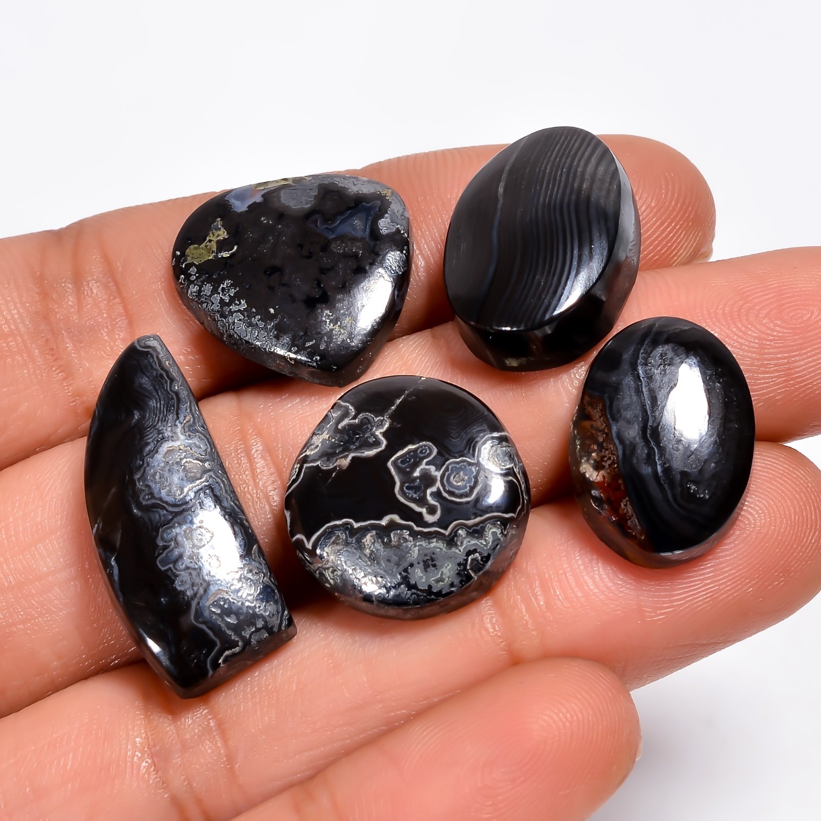 66.5 Ct Natural Black Psilomelane Cabochon Loose Gemstone For Jewelry 5 Pcs Lot