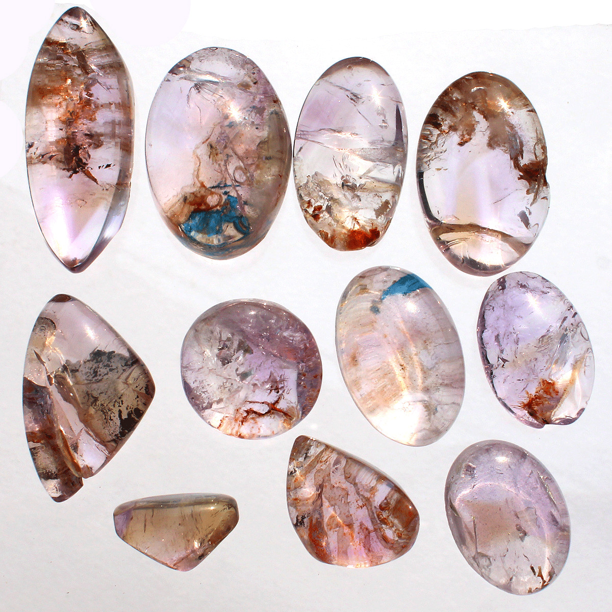 11 Pcs Natural Amethyst Quartz With Matrix 14.1mm-31.8mm Cabochon Gemstones Lot