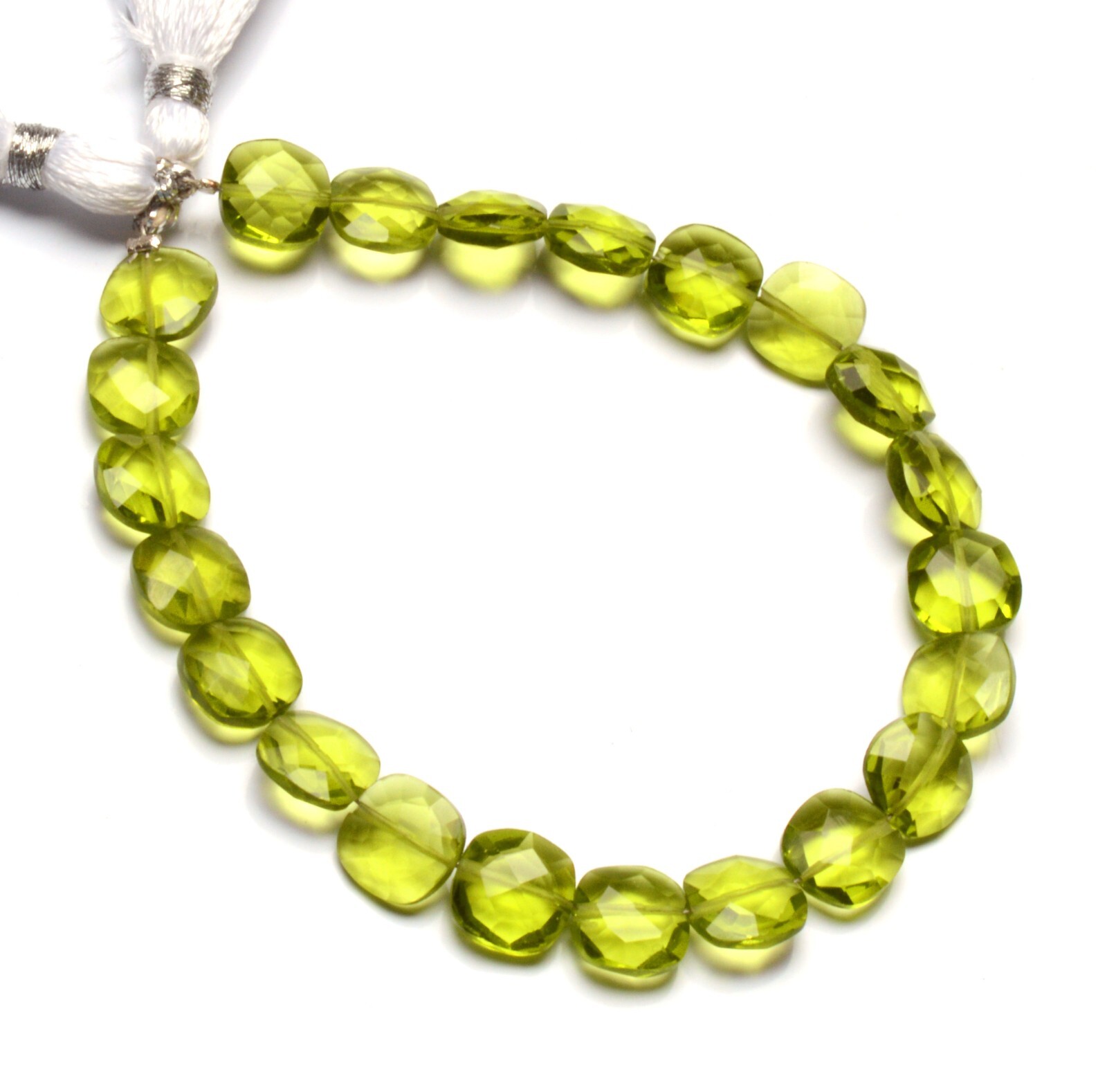 Peridot Color Quartz 8 mm Size Faceted Cushion Shape Beads 7.5″ Strand