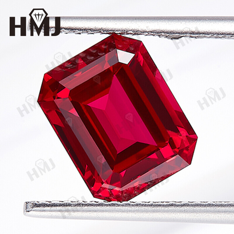 Ruby Emerald Cut Loose Gemstone Lab-Created Genuine Corundum Lab Grown Jewelry