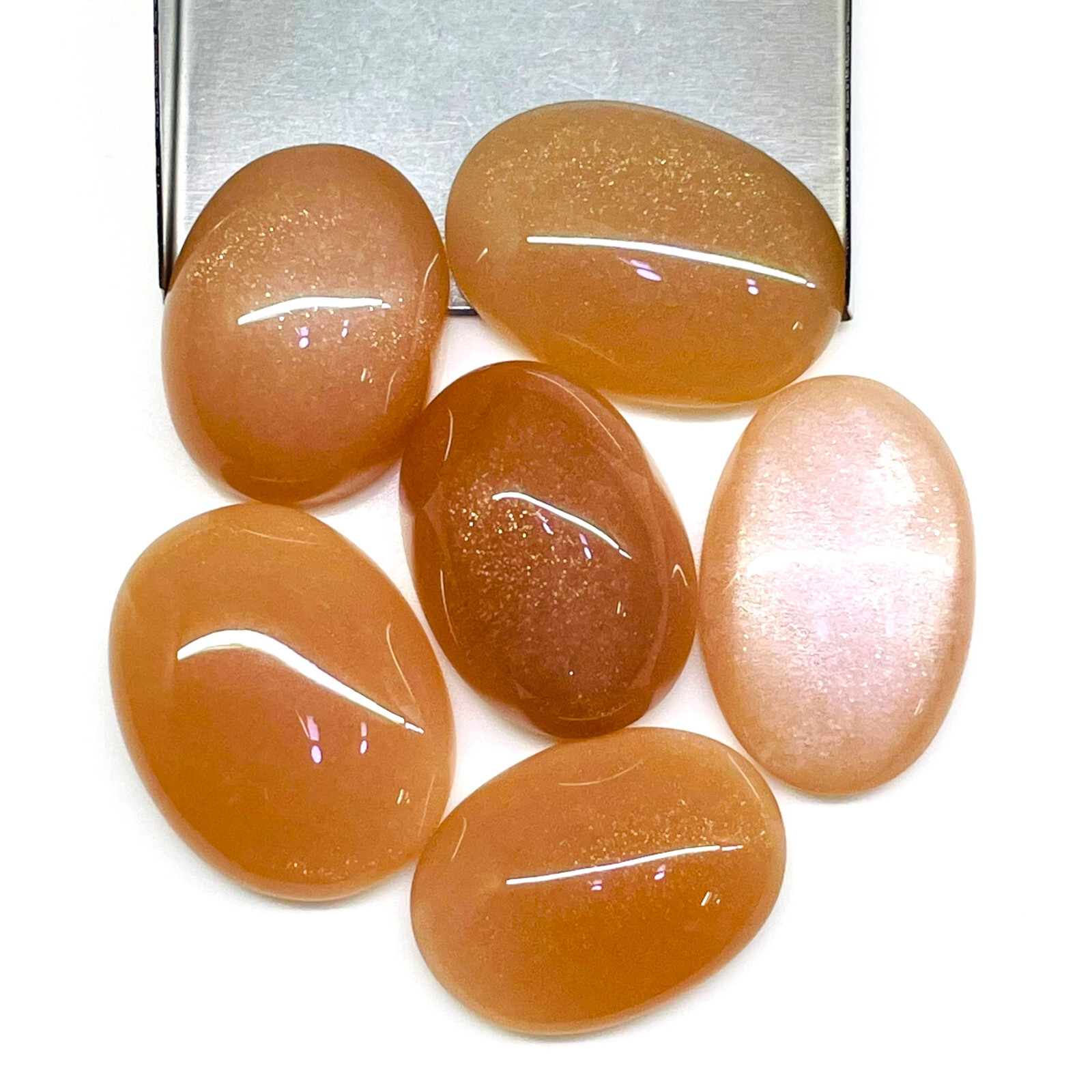6 Pcs Natural Moonstone 23-27mm Oval Peach Loose Cabochon Gemstones Lot