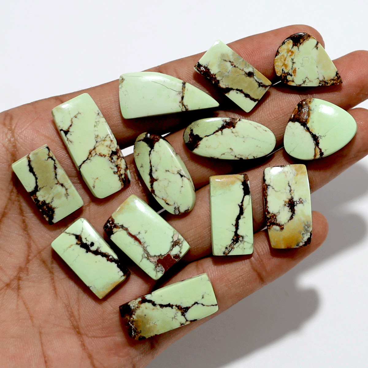 13 PC Natural Lemon Chrysoprase Hi-Grade 17mm-28.2mm Cabochon Loose Gemstones