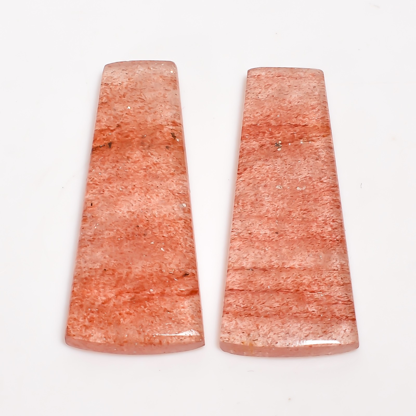 Strawberry Quartz Gemstone Matching Pair 35x14mm Trapezoid Shape Earrings Stone