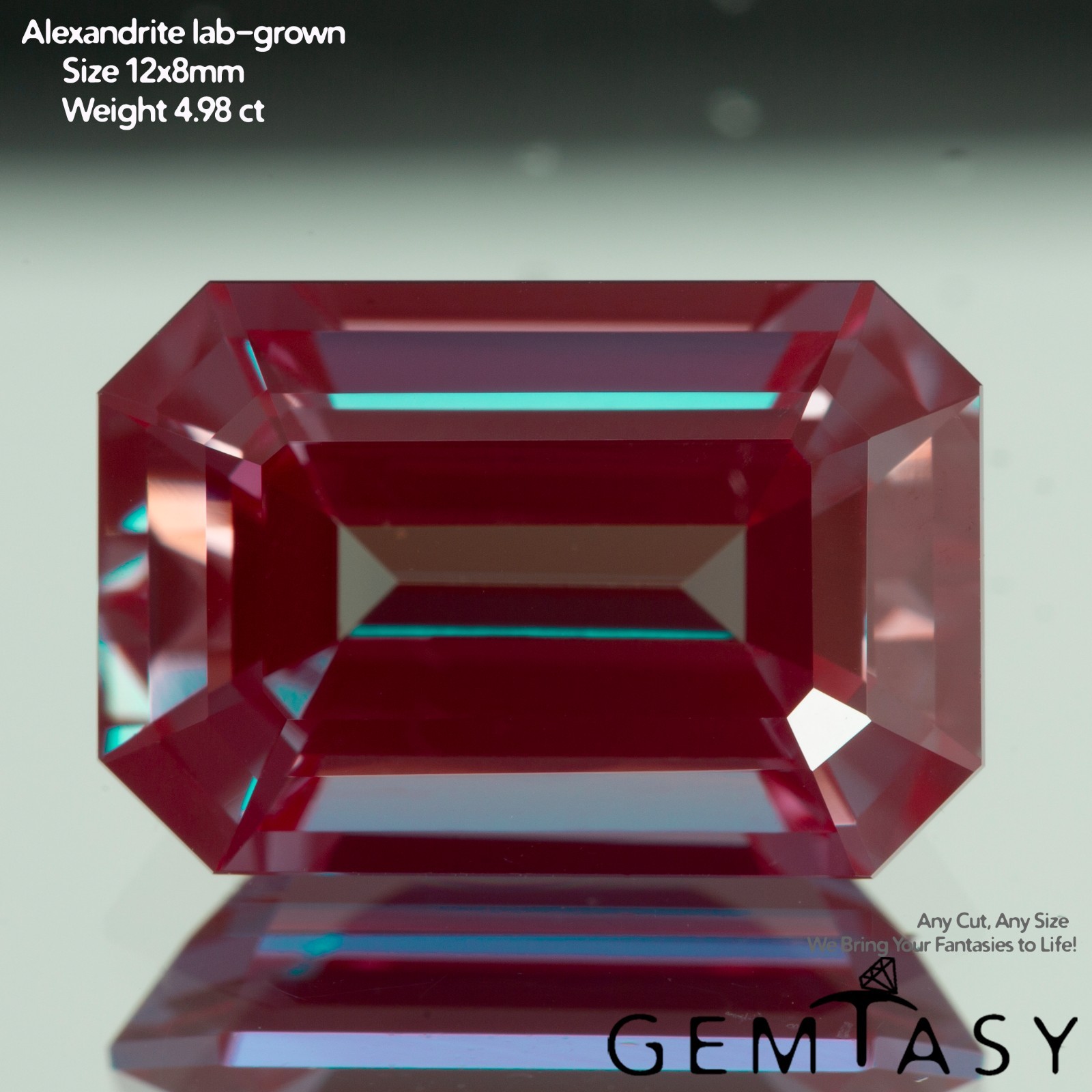 Cut stone- Alexandrite Czochralski (Pulled) lab grown Octagon 12x8mm 4.98-5.46ct