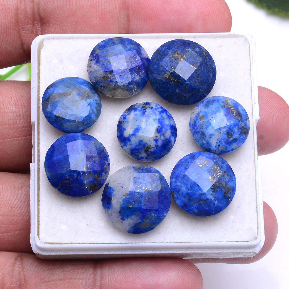 8 Pcs Natural Lapis Lazuli 13mm-15mm Round Checker Cut Untreated Gemstones Lot