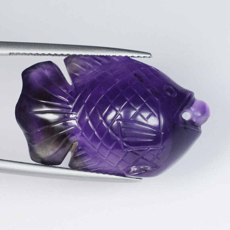 34.66 ct GLITTERING FISH CARVING – BEST PURPLE NATURAL AMETHYST See Vdo 4252