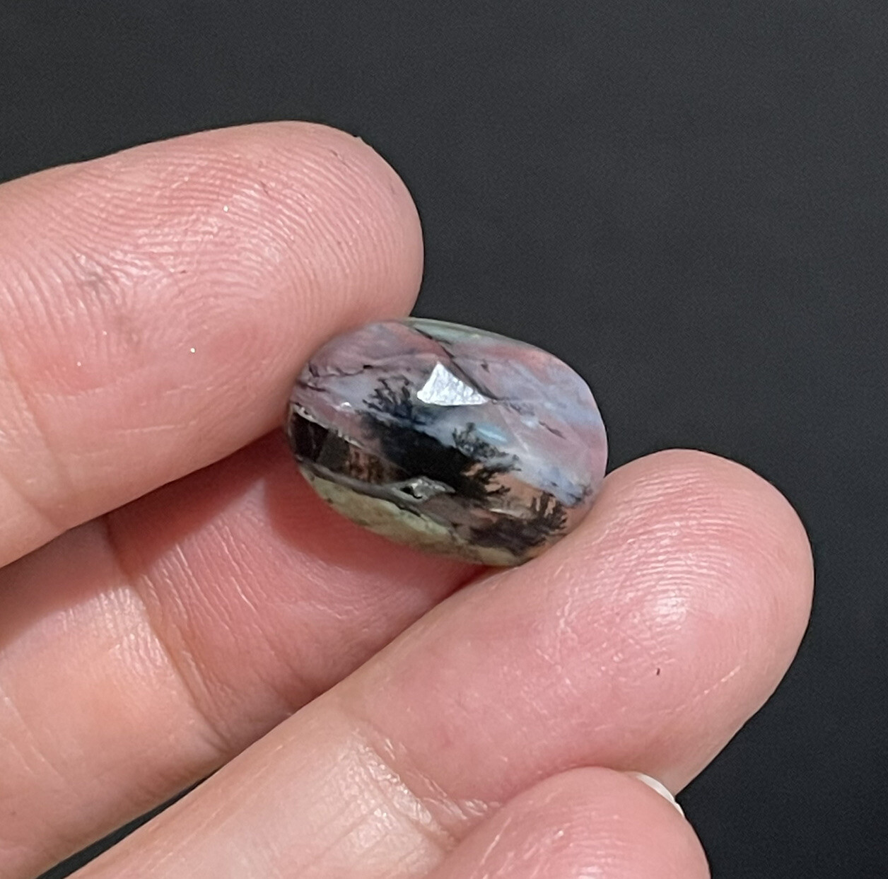 6.25ct 16.7×11.7×5.5mm Picture Like Blue Peruvian Rose Cut Opal Cabochon Gem